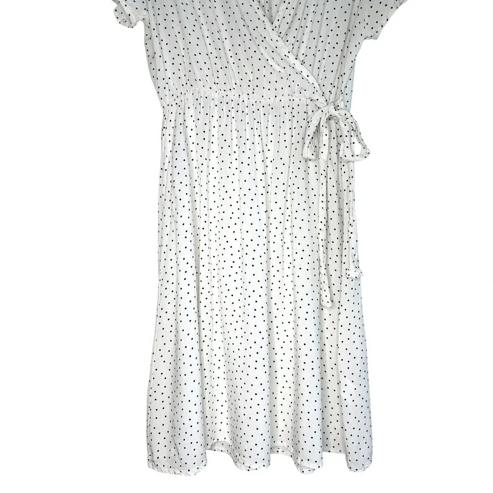 Bella Ella White Black Polka Dot Faux Wrap Dress Rayon S Summer Wedding Guest‎